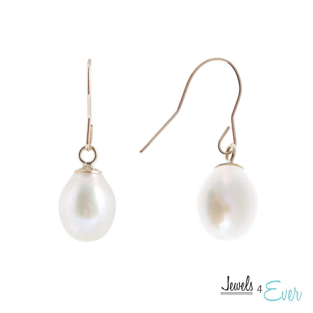 14K Gold White Freshwater Pearl Earrings