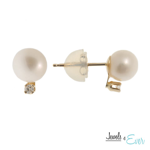 14K Yellow Gold Cultured Pearl and Genuine Gemstone/Diamond Earrings