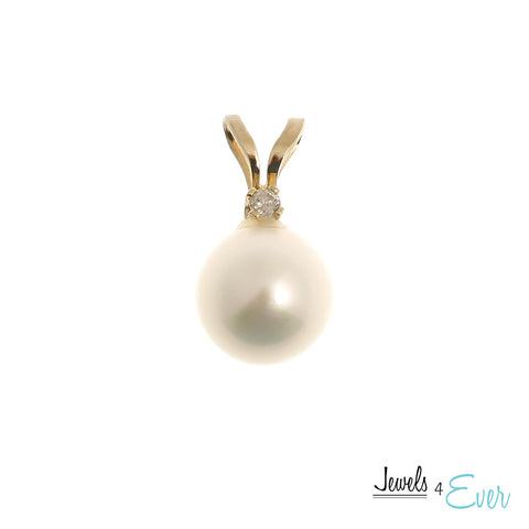 14K Yellow Gold Pearl and Diamond Pendant