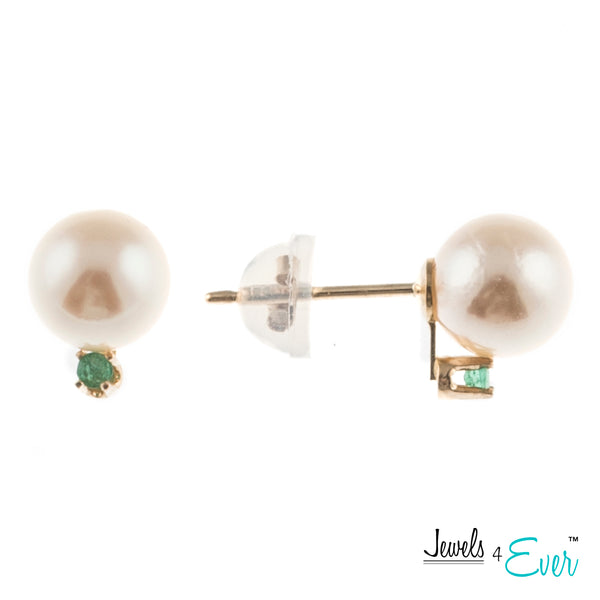 14K Yellow Gold Cultured Pearl and Genuine Gemstone/Diamond Earrings