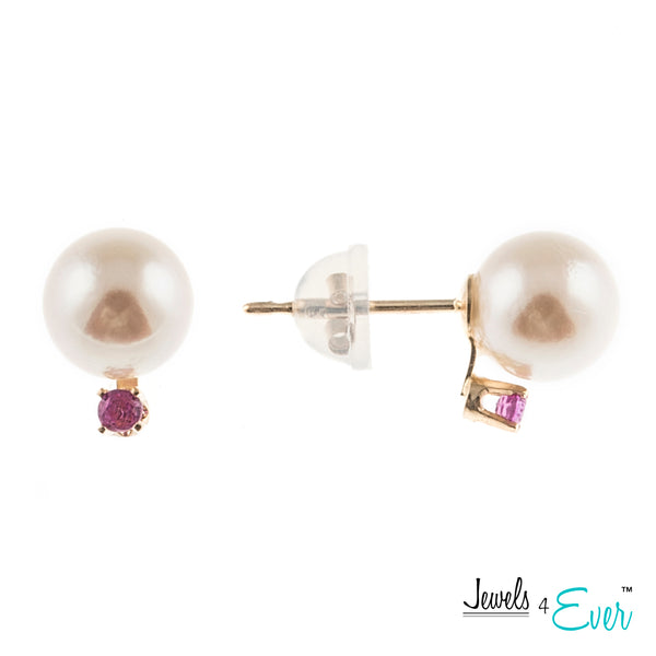 14K Yellow Gold Cultured Pearl and Genuine Gemstone/Diamond Earrings