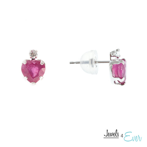 10K White / Yellow Gold Genuine Ruby and Aquamarine Heart-shaped stud Earrings