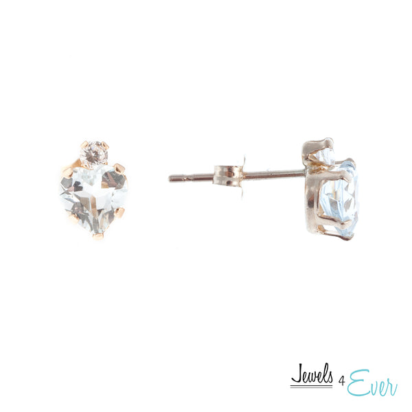 10K White / Yellow Gold Genuine Ruby and Aquamarine Heart-shaped stud Earrings
