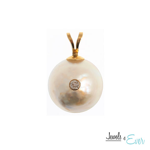 14K Yellow Gold Pendant set with 12 mm Genuine Pearl and Gemstones