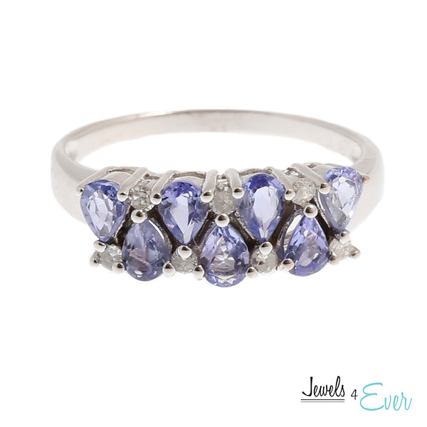 10 Karat Yellow and White Gold Ring set with 4 x 2.5 mm genuine Tanzanite and Diamond