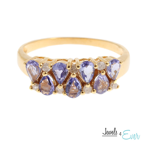 10 Karat Yellow and White Gold Ring set with 4 x 2.5 mm genuine Tanzanite and Diamond