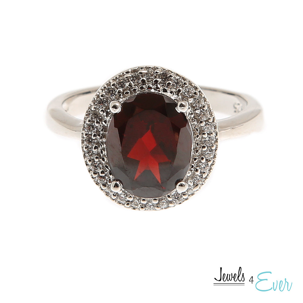 Sterling Silver Ring set with 10 x 8 mm genuine Garnet and Cubic
