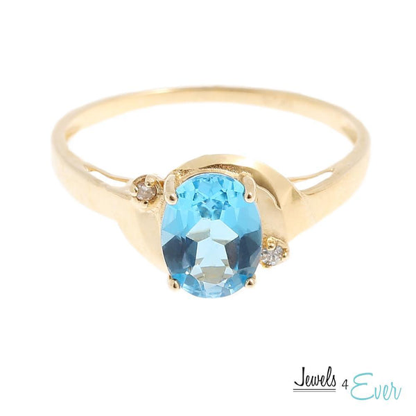 10KT Gold Ring set with 8 x 6 mm Genuine Gemstone and Diamond