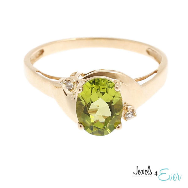 10KT Gold Ring set with 8 x 6 mm Genuine Gemstone and Diamond