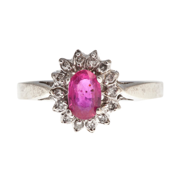 14K White Gold Lady Di Style Ring set with Genuine Gemstone and Diamond