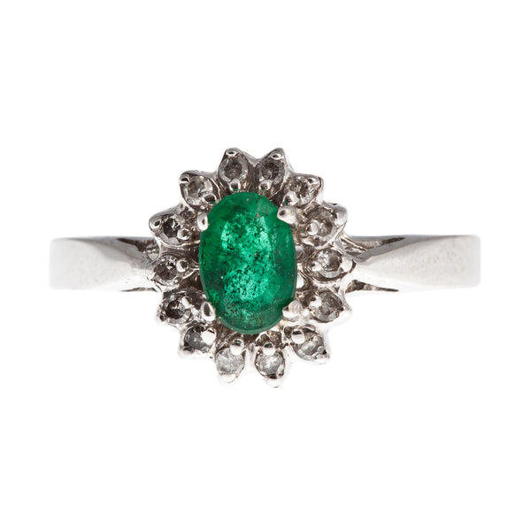 14K White Gold Lady Di Style Ring set with Genuine Gemstone and Diamond
