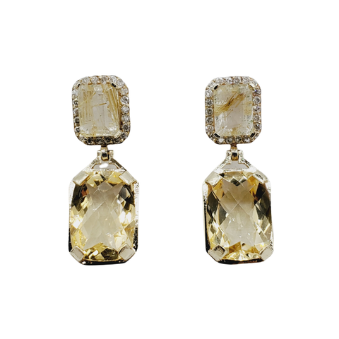 10kt Yellow Gold Genuine Gemstones and Diamond Earrings