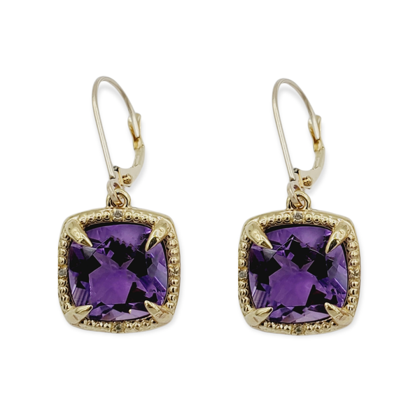 10kt Yellow Gold Genuine Gemstones 10x10mm and Diamond Earrings