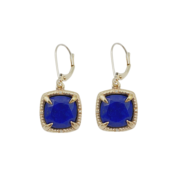 10kt Yellow Gold Genuine Gemstones 10x10mm and Diamond Earrings