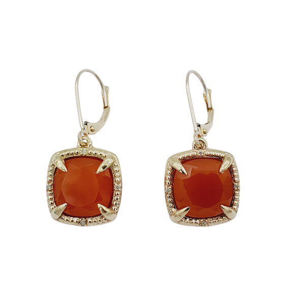 10kt Yellow Gold Genuine Gemstones 10x10mm and Diamond Earrings