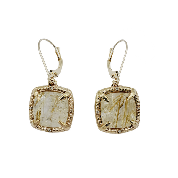 10kt Yellow Gold Genuine Gemstones 10x10mm and Diamond Earrings