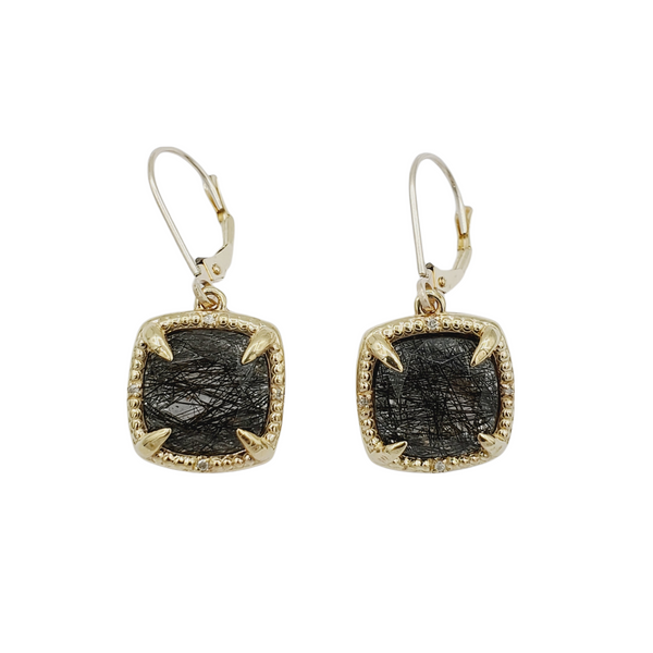 10kt Yellow Gold Genuine Gemstones 10x10mm and Diamond Earrings