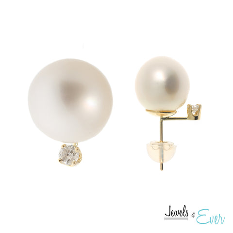 14kt Gold South Sea Pearl and Diamond Earrings