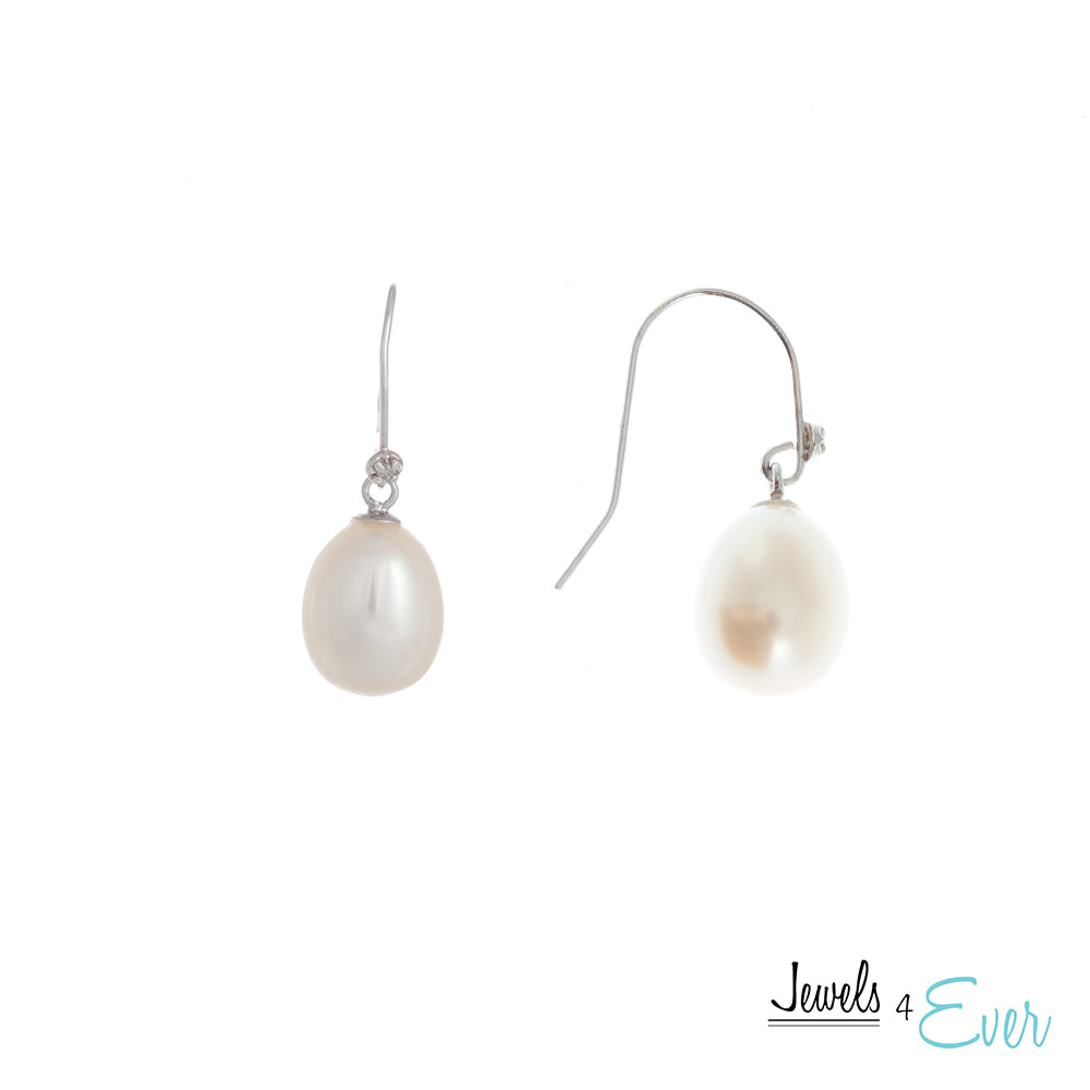 14kt White Gold genuine Fresh Water Pearl & Diamond Earrings
