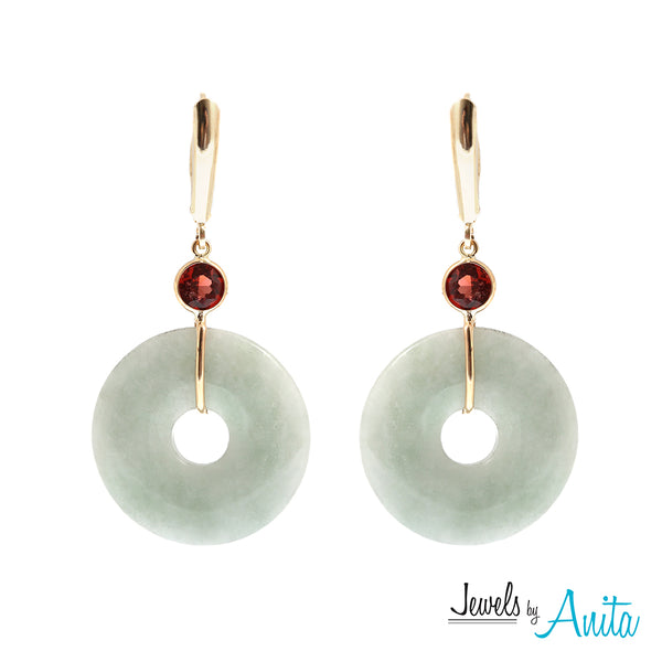 14kt White Gold Leverback Earrings with Disc Shaped Genuine Gemstones