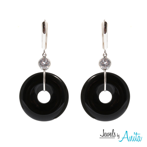 14kt White Gold Leverback Earrings with Disc Shaped Genuine Gemstones