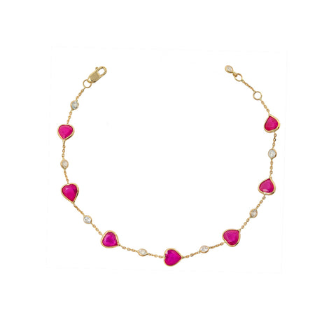 14KT Yellow Gold Bracelet set with Heart-Shaped Ruby 7.3cts and White Sapphire