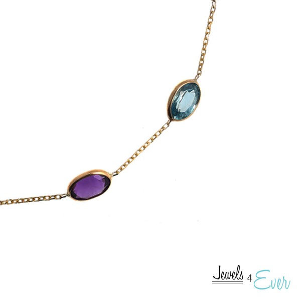 14kt Yellow Gold Bracelet set with 7 x 5 mm genuine Gemstones
