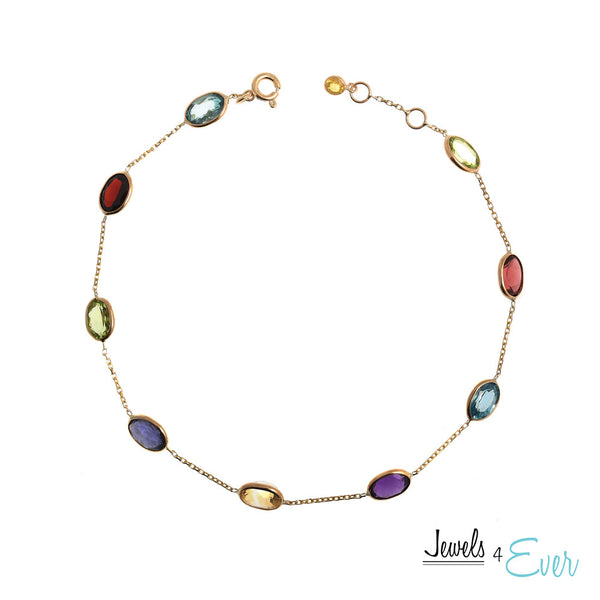 14kt Yellow Gold Bracelet set with 7 x 5 mm genuine Gemstones