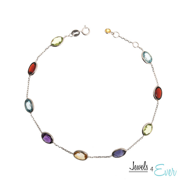 14kt White Gold Bracelet set with 7 x 5 mm genuine Gemstones