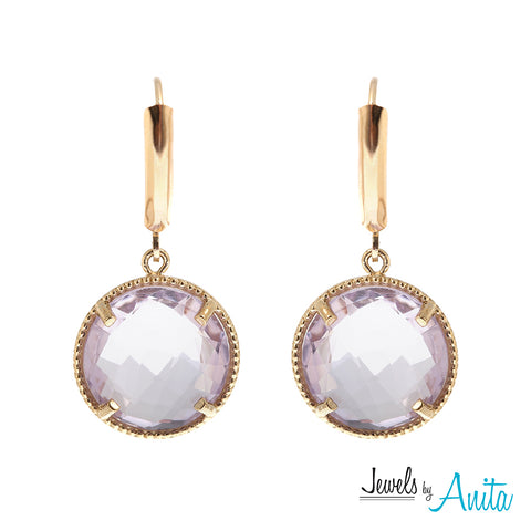 10K Yellow Gold Earrings With 13mm Checkerboard Round Cut Genuine Gemstones