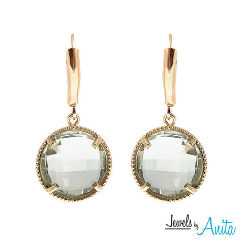 10kt. Yellow Gold 13mm genuine Green Amethyst Earrings