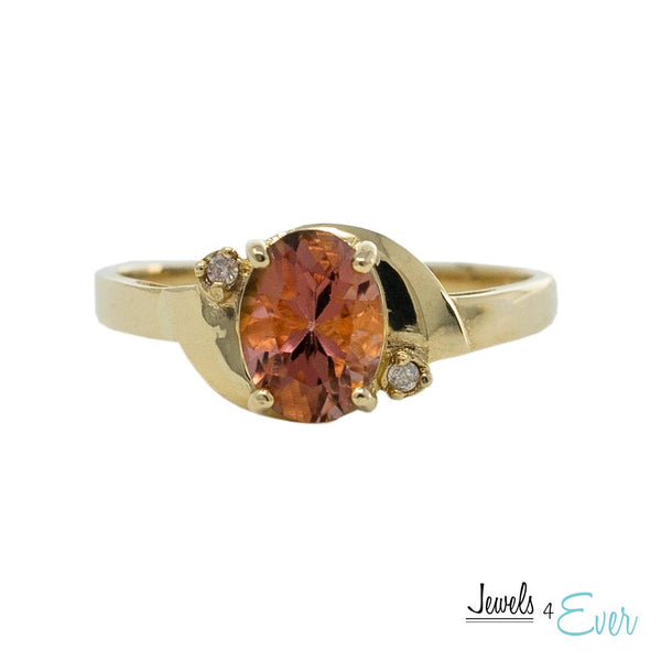 10KT Gold Ring set with 8 x 6 mm Genuine Gemstone and Diamond