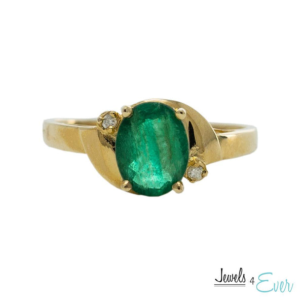 10KT Gold Ring set with 8 x 6 mm Genuine Gemstone and Diamond