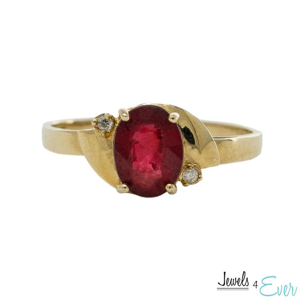 10KT Gold Ring set with 8 x 6 mm Genuine Gemstone and Diamond