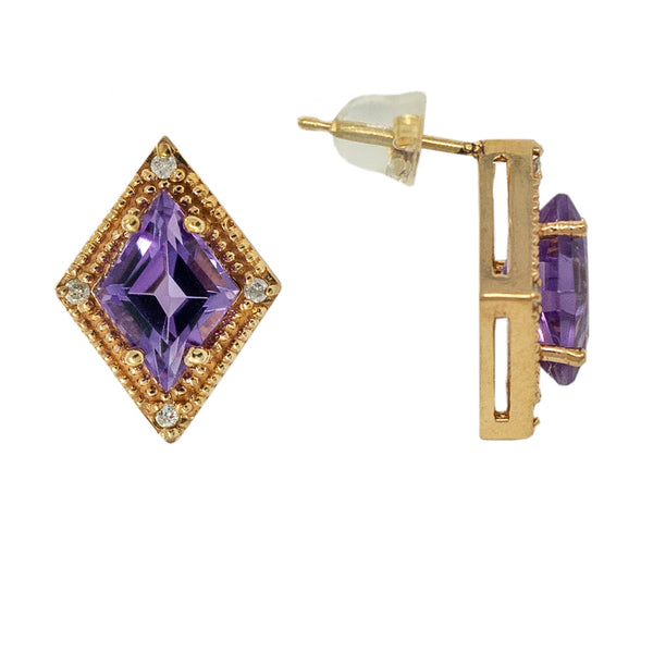 14kt Gold Stud Earrings with Genuine Gemstones 3.00 cts and Diamonds 0.08 cts