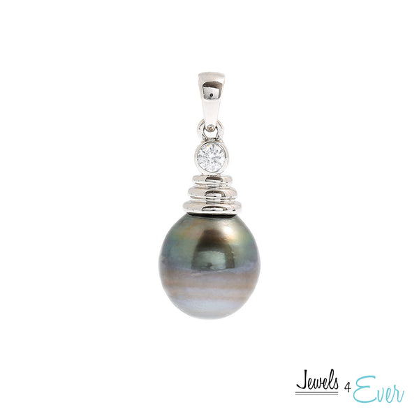 Sterling Silver genuine South Sea Pearl and Cubic zirconia Pendant