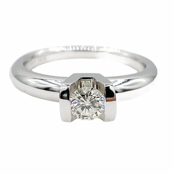 14kt white gold ring with one prong set round brilliant cut diamond 0.35cts
