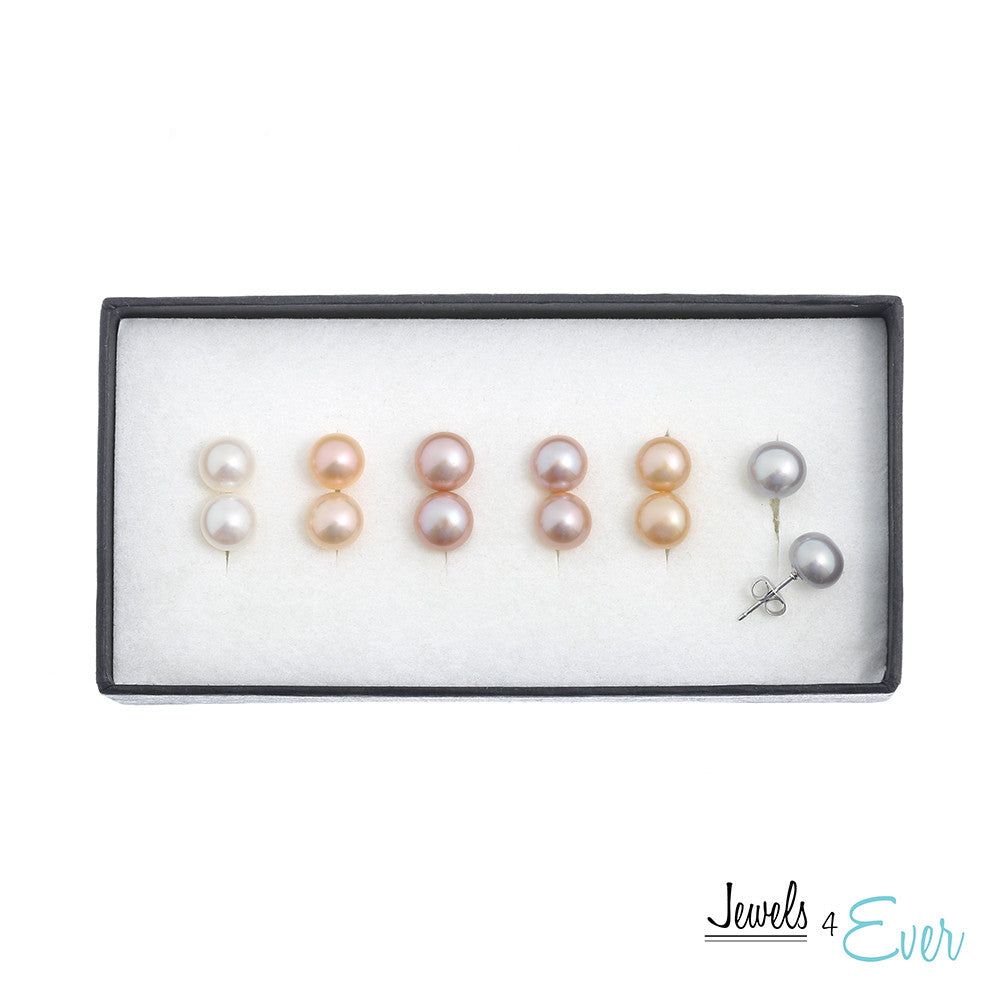 Set of 6 Sterling Silver Coloured Freshwater Pearl Earrings