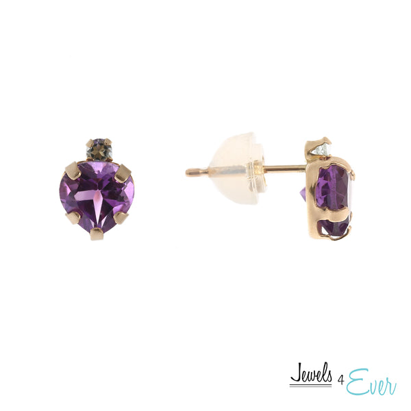 10K White / Yellow Gold Genuine Ruby and Aquamarine Heart-shaped stud Earrings