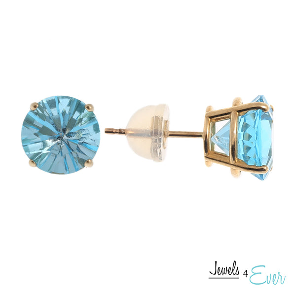 10 Karat Yellow and White Gold Stud Earrings with Genuine Gemstones