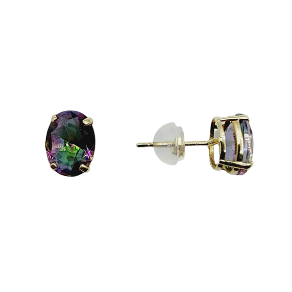 10KT Yellow Gold 8 x 6 mm Genuine Gemstone Stud Earrings