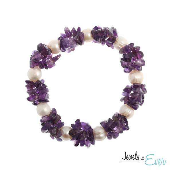 Genuine White Freshwater Pearl and Amethyst Bracelet