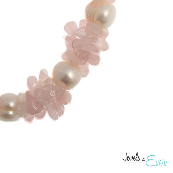 Genuine White Freshwater Pearl and Rose Quartz Bracelet