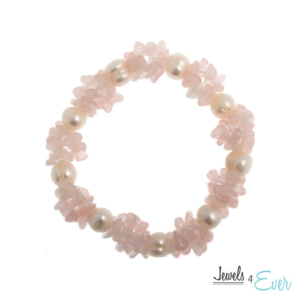 Genuine White Freshwater Pearl and Rose Quartz Bracelet