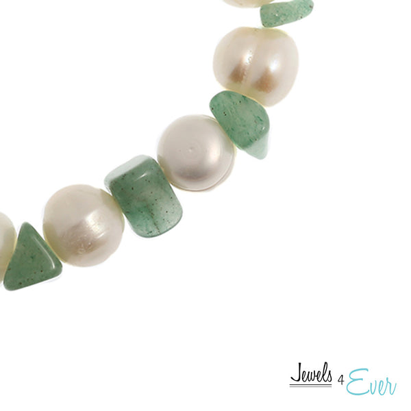 Genuine White Freshwater Pearl and Green Aventurine Bracelet