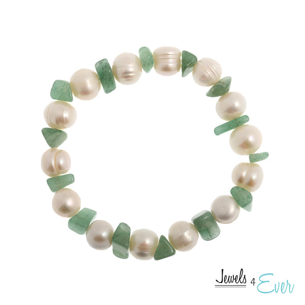 Genuine White Freshwater Pearl and Green Aventurine Bracelet