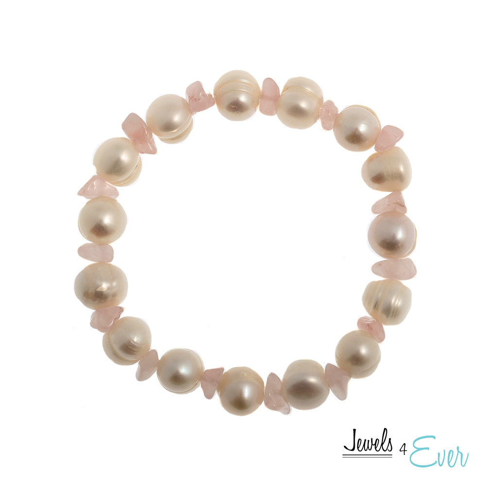 Genuine White Freshwater Pearl and Rose Quartz Bracelet