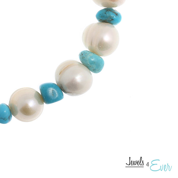 Genuine White Freshwater Pearl and Turquoise Bracelet
