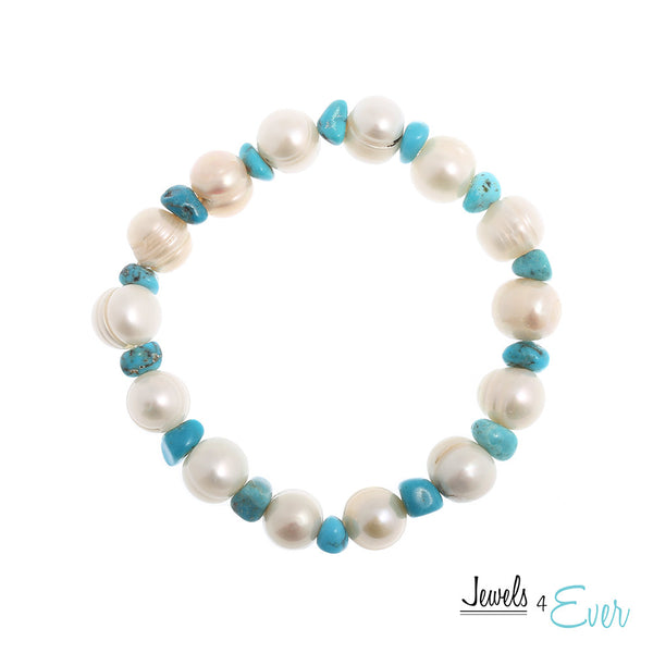 Genuine White Freshwater Pearl and Turquoise Bracelet
