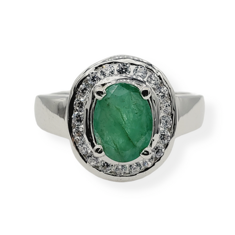 Sterling Silver Ring Set With Natural Emerald